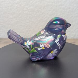 Fenton Purple Iridescent Glass Hand-painted Bird Collectible Art